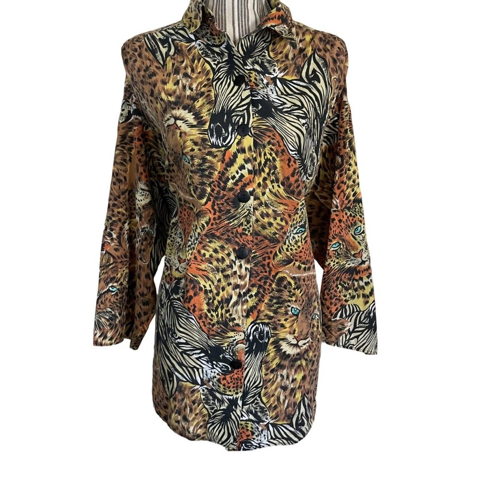 Vintage Village Fair Safari Button Up Womens Oversized Shirt Tan Size Medium